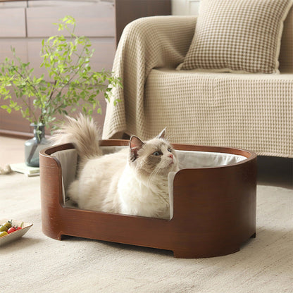 Modern Minimalist Rectangular Cotton-Linen Solid Wood Integrated Dog Bed & Cat Bed For Bedroom