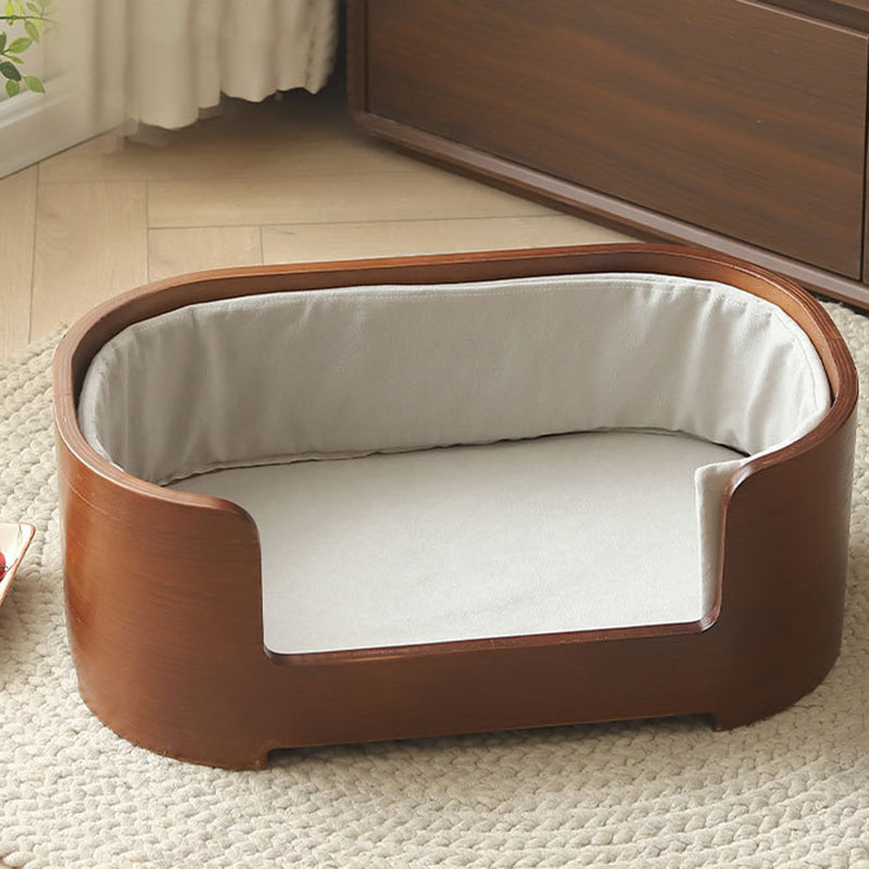 Modern Minimalist Rectangular Cotton-Linen Solid Wood Integrated Dog Bed & Cat Bed For Bedroom