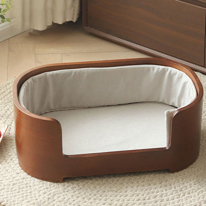 Modern Minimalist Rectangular Cotton-Linen Solid Wood Integrated Dog Bed & Cat Bed For Bedroom