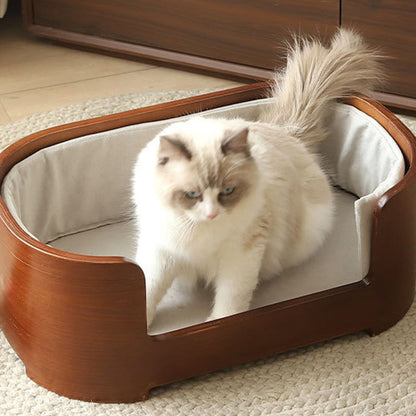 Modern Minimalist Rectangular Cotton-Linen Solid Wood Integrated Dog Bed & Cat Bed For Bedroom