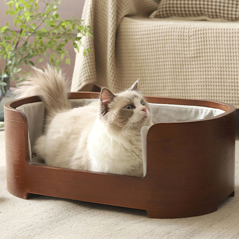 Modern Minimalist Rectangular Cotton-Linen Solid Wood Integrated Dog Bed & Cat Bed For Bedroom