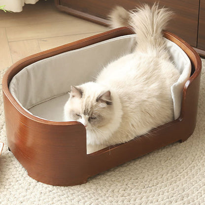 Modern Minimalist Rectangular Cotton-Linen Solid Wood Integrated Dog Bed & Cat Bed For Bedroom