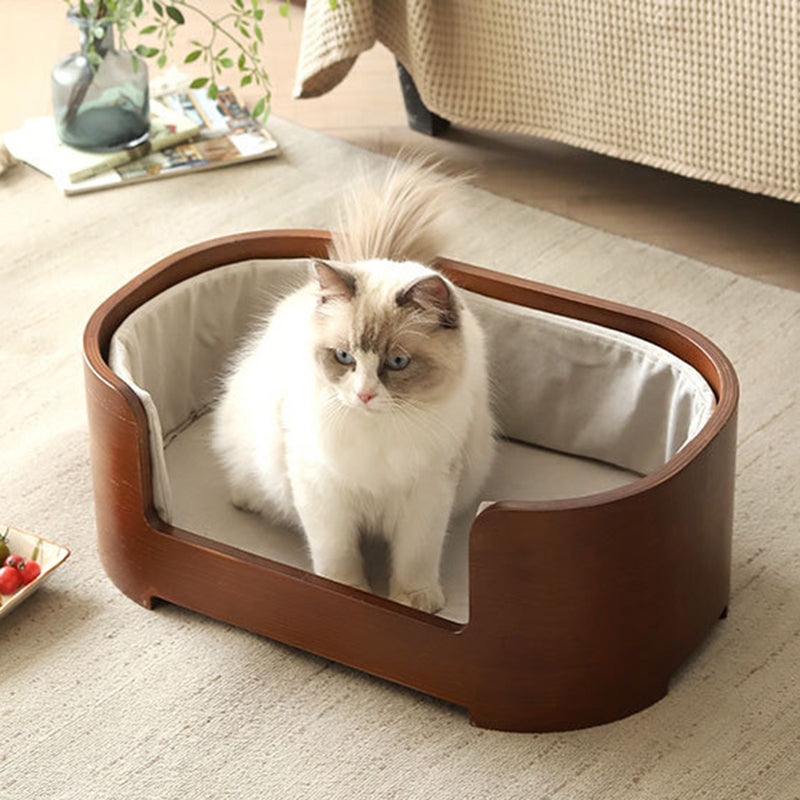 Modern Minimalist Rectangular Cotton-Linen Solid Wood Integrated Dog Bed & Cat Bed For Bedroom