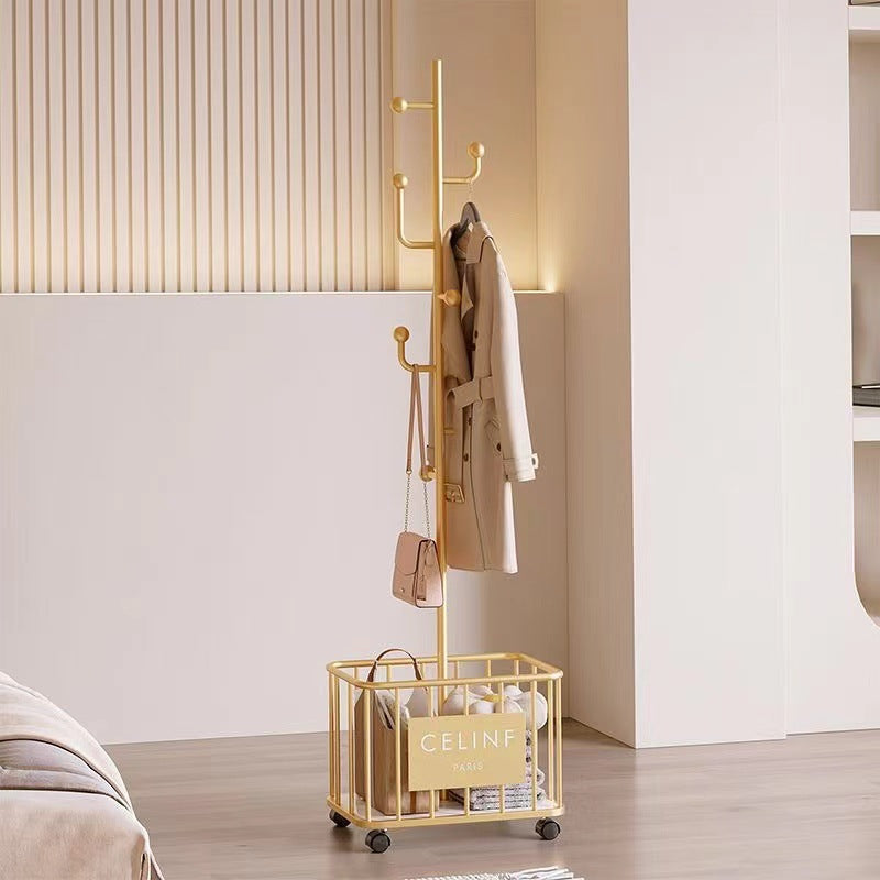 Modern Minimalist Rectangular Tree Branch Iron Movable Hall Tree 1-Storage For Bedroom & Entryways