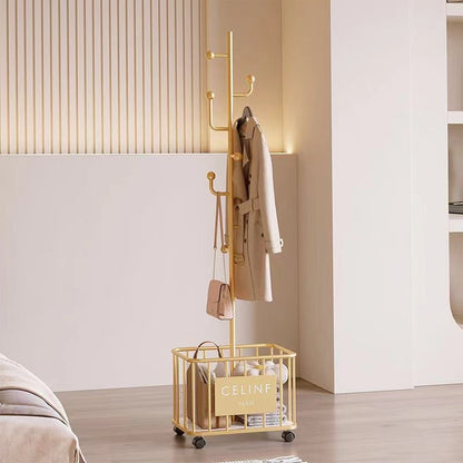 Modern Minimalist Rectangular Tree Branch Iron Movable Hall Tree 1-Storage For Bedroom & Entryways