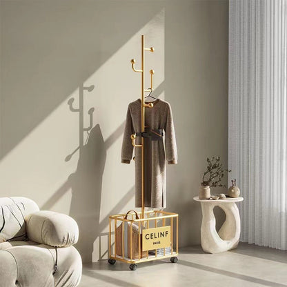 Modern Minimalist Rectangular Tree Branch Iron Movable Hall Tree 1-Storage For Bedroom & Entryways