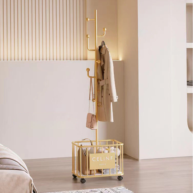 Modern Minimalist Rectangular Tree Branch Iron Movable Hall Tree 1-Storage For Bedroom & Entryways