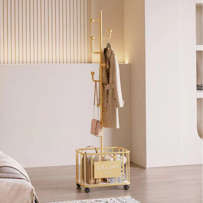 Modern Minimalist Rectangular Tree Branch Iron Movable Hall Tree 1-Storage For Bedroom & Entryways