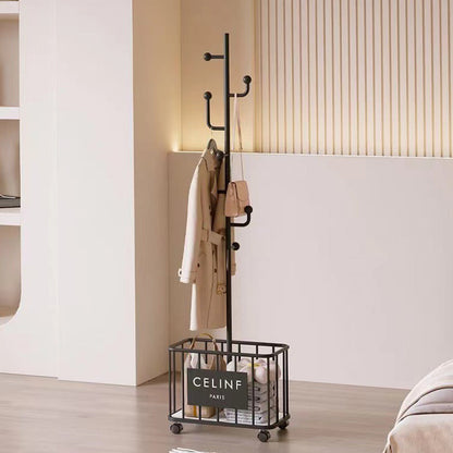 Modern Minimalist Rectangular Tree Branch Iron Movable Hall Tree 1-Storage For Bedroom & Entryways