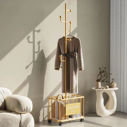 Modern Minimalist Rectangular Tree Branch Iron Movable Hall Tree 1-Storage For Bedroom & Entryways