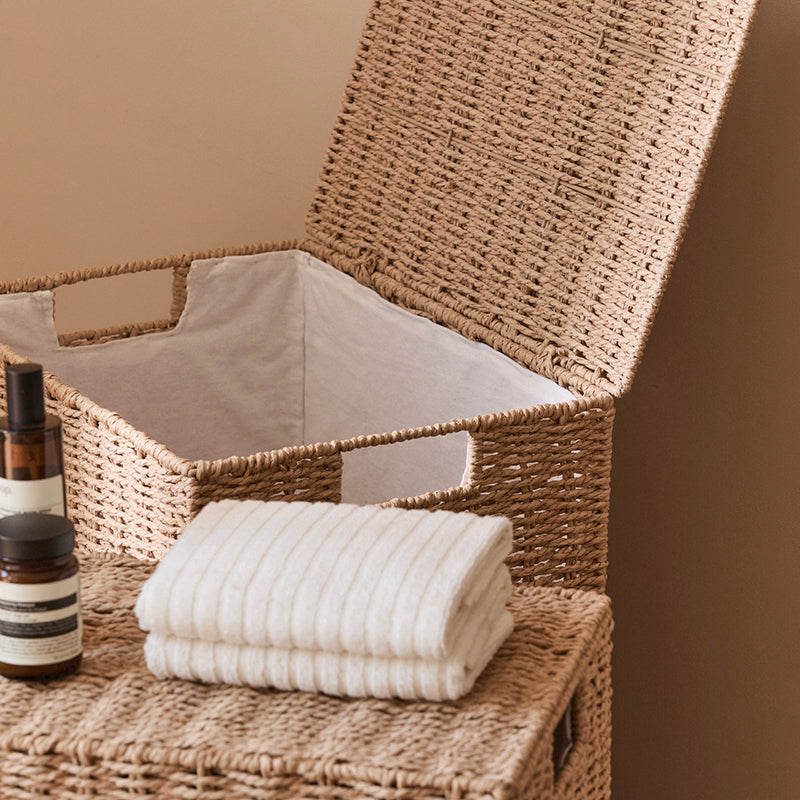 Traditional Japanese Rectangular Handmade Paper Rope Steel Storage Basket Cabinet 1-Storage For Living Room & Bedroom