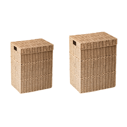 Traditional Japanese Rectangular Handmade Paper Rope Steel Storage Basket Cabinet 1-Storage For Living Room & Bedroom