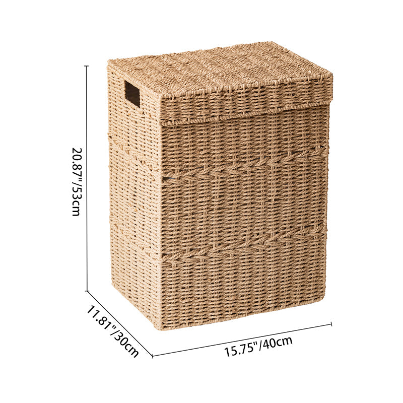 Traditional Japanese Rectangular Handmade Paper Rope Steel Storage Basket Cabinet 1-Storage For Living Room & Bedroom