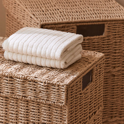 Traditional Japanese Rectangular Handmade Paper Rope Steel Storage Basket Cabinet 1-Storage For Living Room & Bedroom