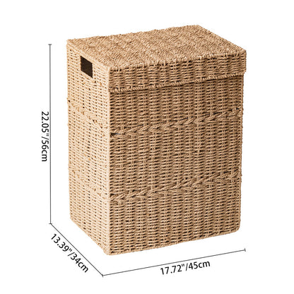 Traditional Japanese Rectangular Handmade Paper Rope Steel Storage Basket Cabinet 1-Storage For Living Room & Bedroom