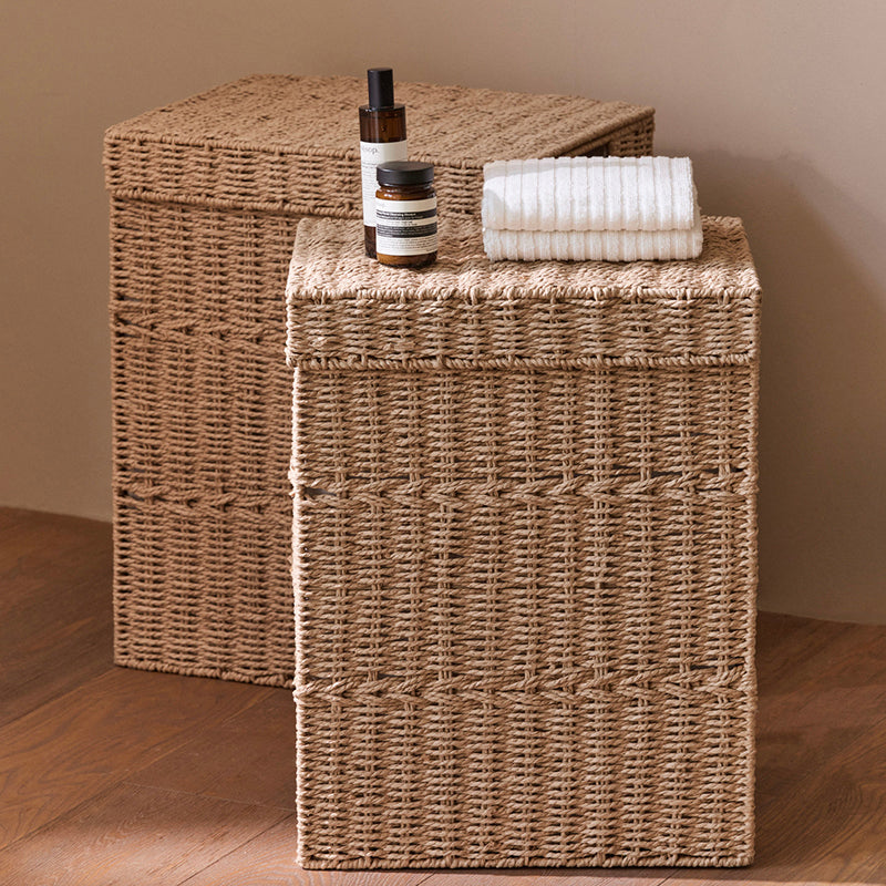 Traditional Japanese Rectangular Handmade Paper Rope Steel Storage Basket Cabinet 1-Storage For Living Room & Bedroom