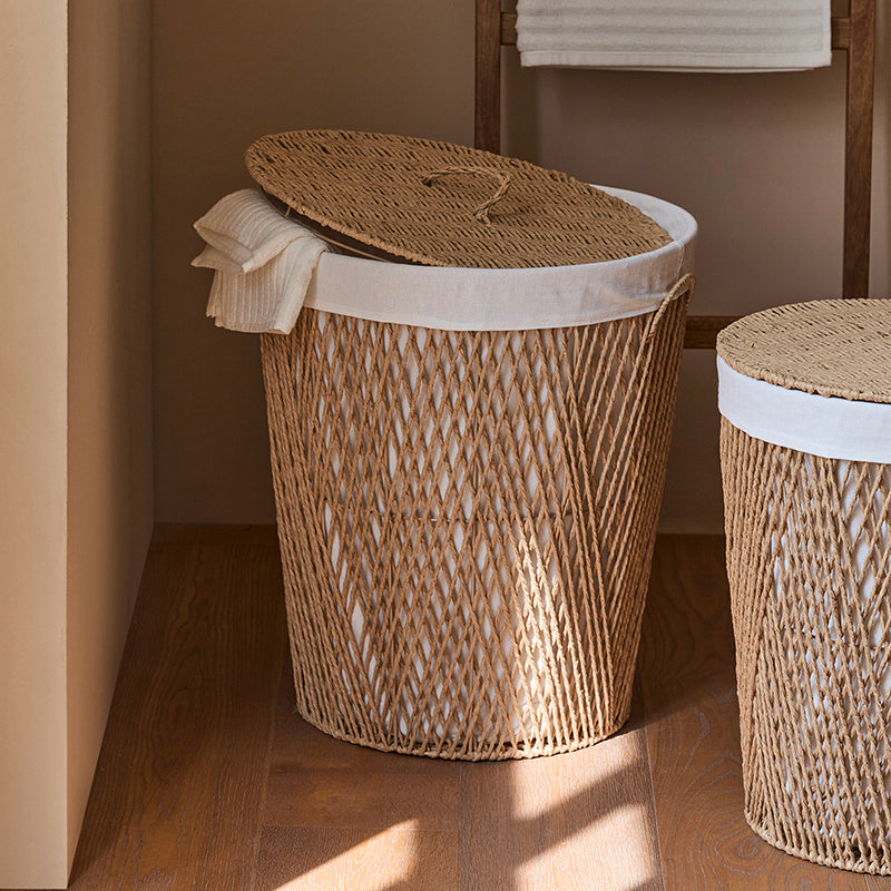 Traditional Japanese Cylindrical Handmade Paper Rope Steel Storage Basket Cabinet 1-Storage For Living Room & Bedroom
