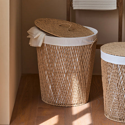 Traditional Japanese Cylindrical Handmade Paper Rope Steel Storage Basket Cabinet 1-Storage For Living Room & Bedroom