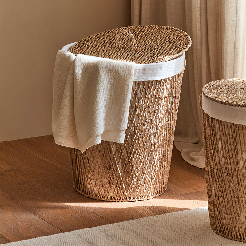 Traditional Japanese Cylindrical Handmade Paper Rope Steel Storage Basket Cabinet 1-Storage For Living Room & Bedroom