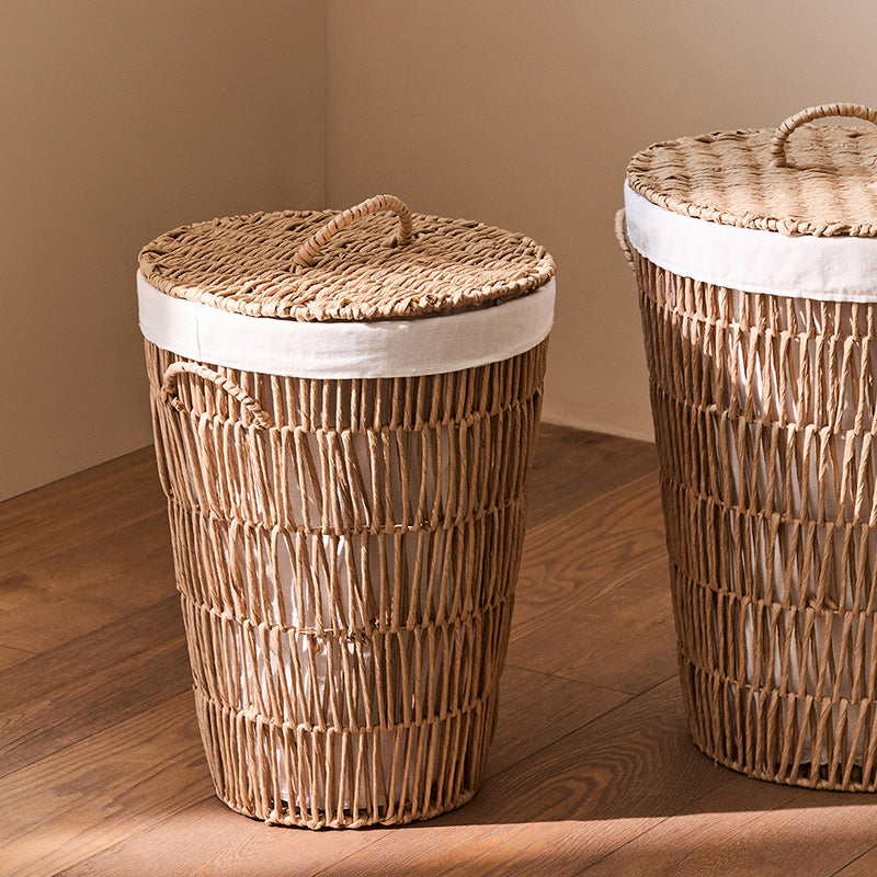 Traditional Japanese Cylindrical Handmade Paper Rope Steel With Handle Storage Basket Cabinet 1-Storage For Living Room & Bedroom