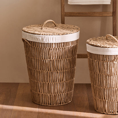 Traditional Japanese Cylindrical Handmade Paper Rope Steel With Handle Storage Basket Cabinet 1-Storage For Living Room & Bedroom