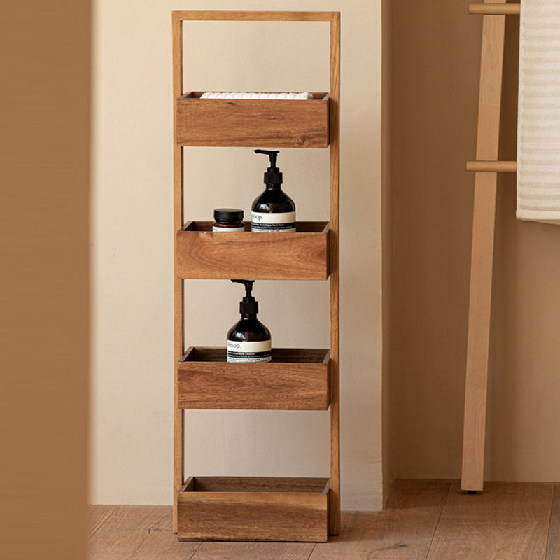 Contemporary Nordic Rectangular Ladder Acacia Wood Storage Shelf 4-Tier For Living Room