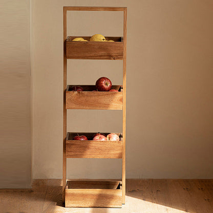 Contemporary Nordic Rectangular Ladder Acacia Wood Storage Shelf 4-Tier For Living Room