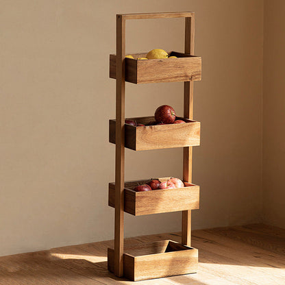 Contemporary Nordic Rectangular Ladder Acacia Wood Storage Shelf 4-Tier For Living Room