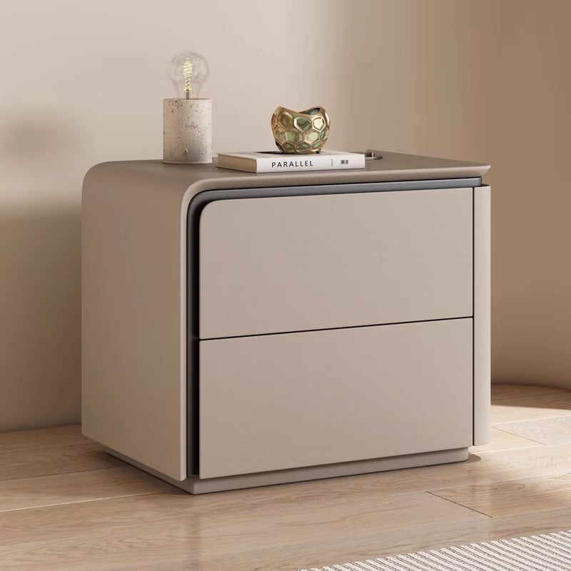 Modern Minimalist Rectangular Microfiber Leather Solid Wood Carbon Crystal Board Nightstand 2-Drawer For Bedroom