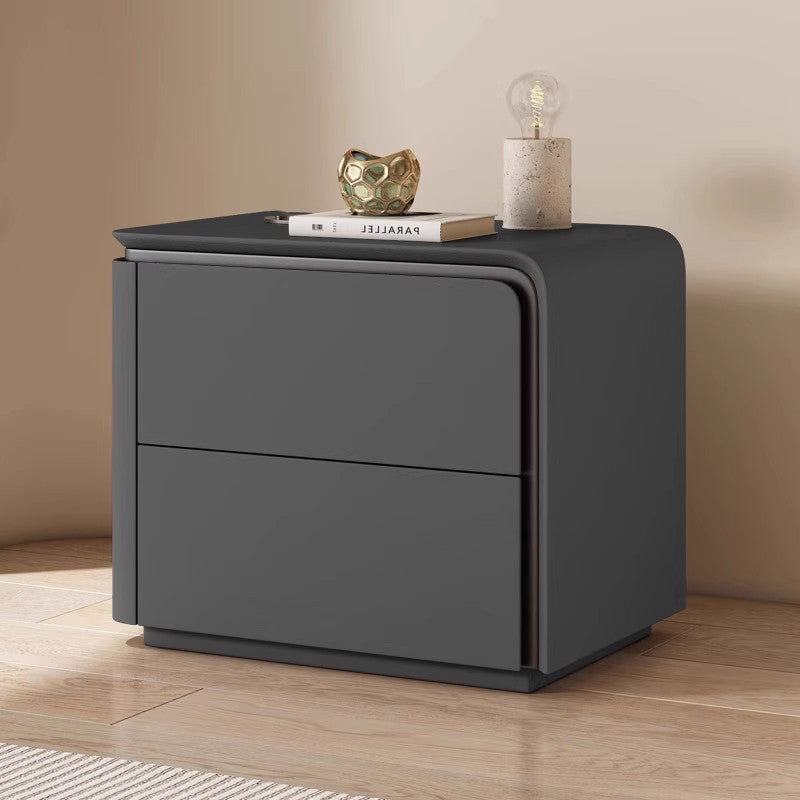 Modern Minimalist Rectangular Microfiber Leather Solid Wood Carbon Crystal Board Nightstand 2-Drawer For Bedroom