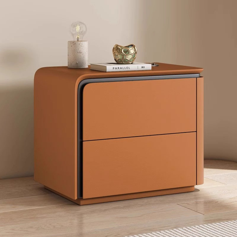 Modern Minimalist Rectangular Microfiber Leather Solid Wood Carbon Crystal Board Nightstand 2-Drawer For Bedroom