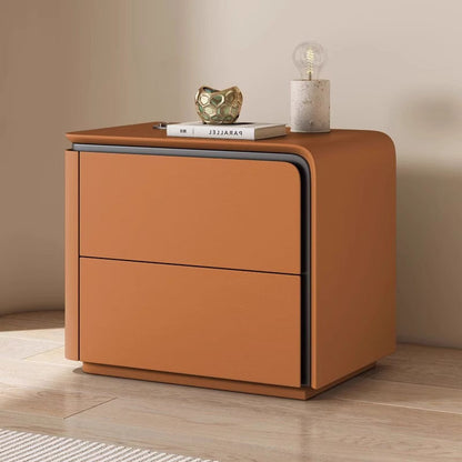 Modern Minimalist Rectangular Microfiber Leather Solid Wood Carbon Crystal Board Nightstand 2-Drawer For Bedroom