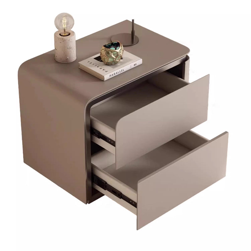 Modern Minimalist Rectangular Microfiber Leather Solid Wood Carbon Crystal Board Nightstand 2-Drawer For Bedroom