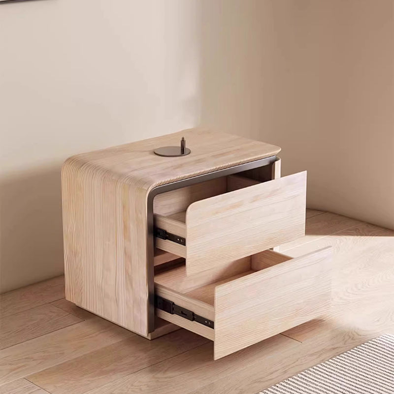 Modern Minimalist Rectangular Microfiber Leather Solid Wood Carbon Crystal Board Nightstand 2-Drawer For Bedroom