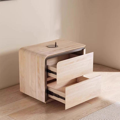 Modern Minimalist Rectangular Microfiber Leather Solid Wood Carbon Crystal Board Nightstand 2-Drawer For Bedroom