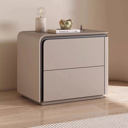 Modern Minimalist Rectangular Microfiber Leather Solid Wood Carbon Crystal Board Nightstand 2-Drawer For Bedroom