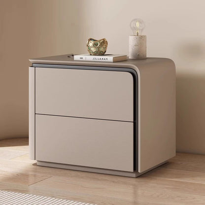 Modern Minimalist Rectangular Microfiber Leather Solid Wood Carbon Crystal Board Nightstand 2-Drawer For Bedroom