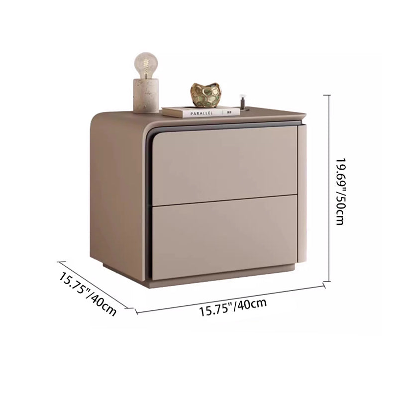 Modern Minimalist Rectangular Microfiber Leather Solid Wood Carbon Crystal Board Nightstand 2-Drawer For Bedroom