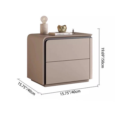 Modern Minimalist Rectangular Microfiber Leather Solid Wood Carbon Crystal Board Nightstand 2-Drawer For Bedroom