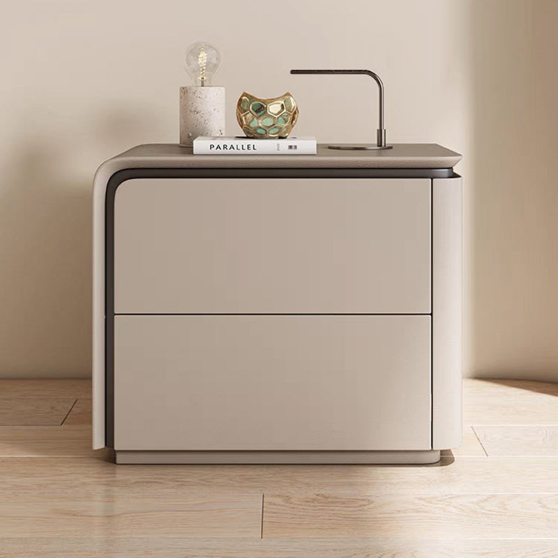 Modern Minimalist Rectangular Microfiber Leather Solid Wood Carbon Crystal Board Nightstand 2-Drawer For Bedroom