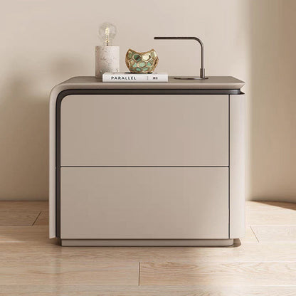 Modern Minimalist Rectangular Microfiber Leather Solid Wood Carbon Crystal Board Nightstand 2-Drawer For Bedroom