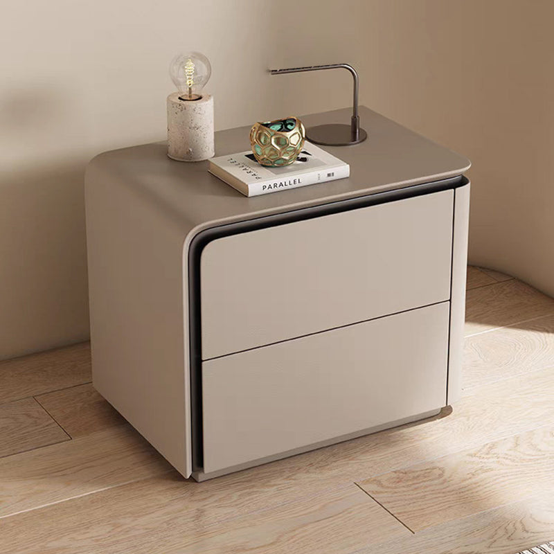 Modern Minimalist Rectangular Microfiber Leather Solid Wood Carbon Crystal Board Nightstand 2-Drawer For Bedroom