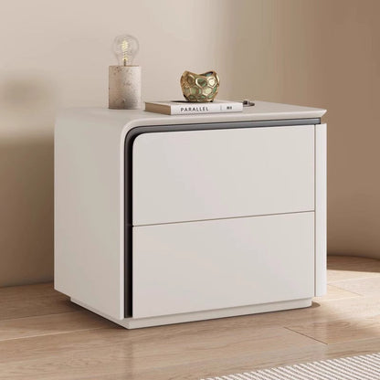 Modern Minimalist Rectangular Microfiber Leather Solid Wood Carbon Crystal Board Nightstand 2-Drawer For Bedroom