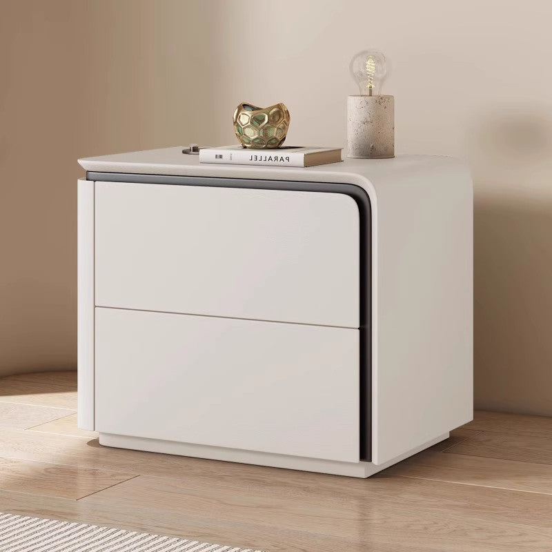 Modern Minimalist Rectangular Microfiber Leather Solid Wood Carbon Crystal Board Nightstand 2-Drawer For Bedroom