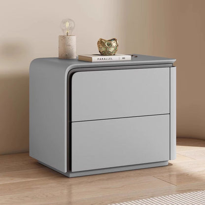 Modern Minimalist Rectangular Microfiber Leather Solid Wood Carbon Crystal Board Nightstand 2-Drawer For Bedroom