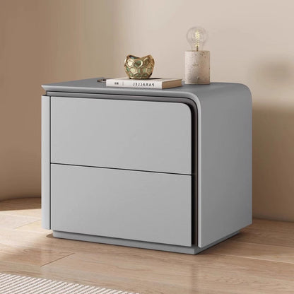 Modern Minimalist Rectangular Microfiber Leather Solid Wood Carbon Crystal Board Nightstand 2-Drawer For Bedroom