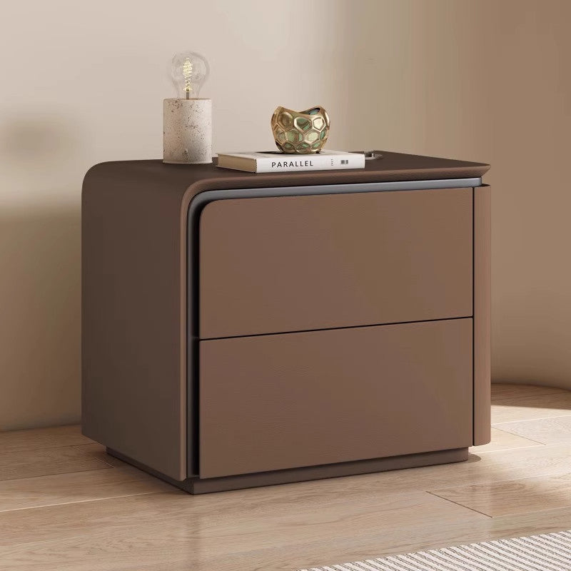 Modern Minimalist Rectangular Microfiber Leather Solid Wood Carbon Crystal Board Nightstand 2-Drawer For Bedroom