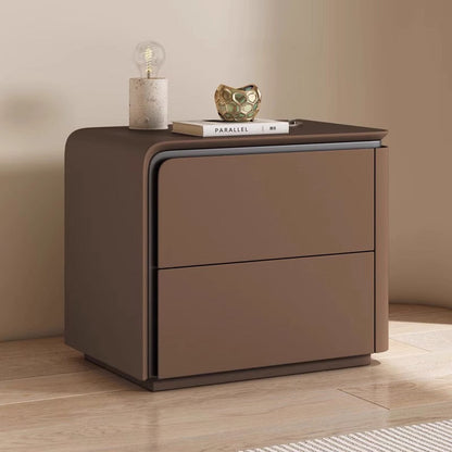 Modern Minimalist Rectangular Microfiber Leather Solid Wood Carbon Crystal Board Nightstand 2-Drawer For Bedroom