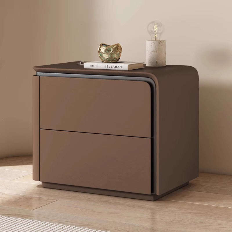 Modern Minimalist Rectangular Microfiber Leather Solid Wood Carbon Crystal Board Nightstand 2-Drawer For Bedroom