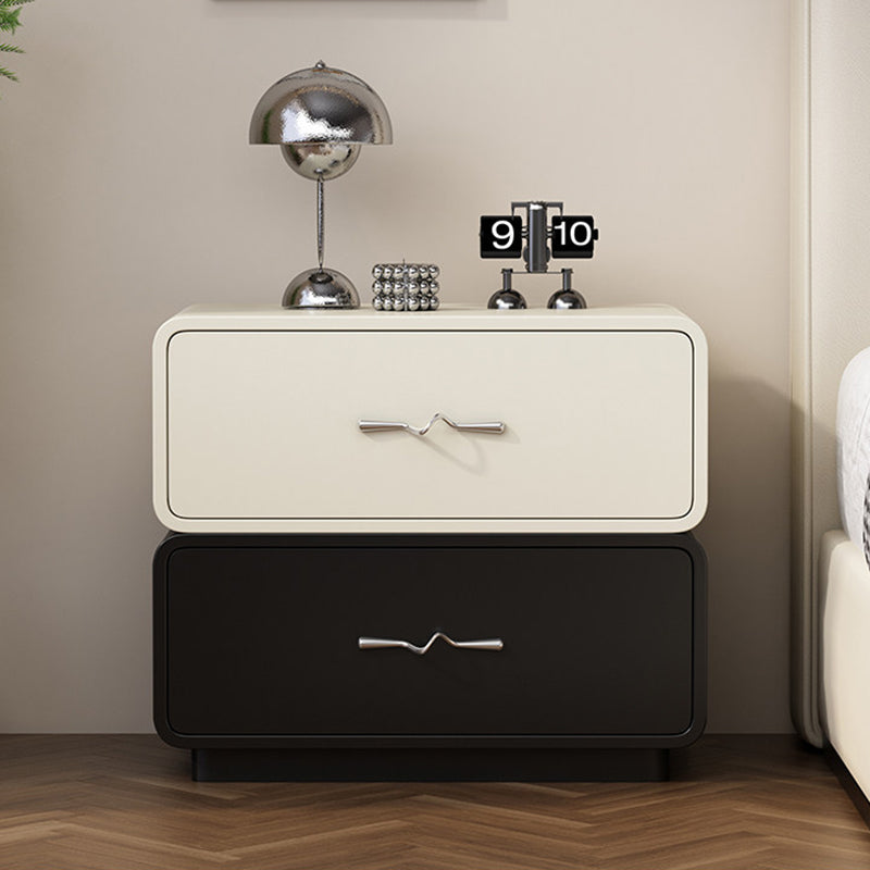 Modern Minimalist Rectangular Wave Handle Multi-Layer Plywood Nightstand 2-Drawer For Bedroom